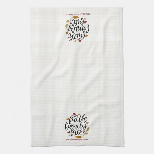 信仰パーソナライズされたファミリー秋デコール キッチンタオル (縦)