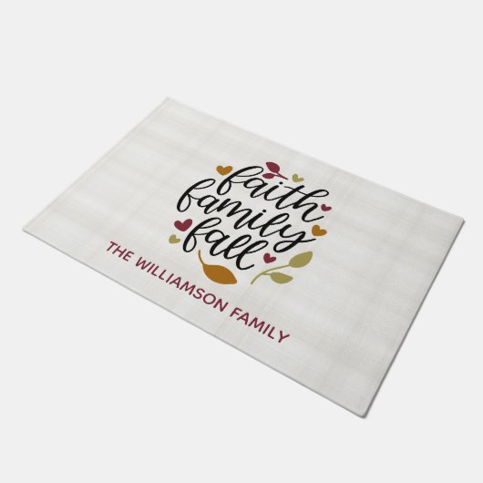 信仰パーソナライズされたファミリー秋デコール ドアマット (アングル)