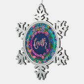 信仰ピンクブルーフローラかわいらしインスピレーション スノーフレークピューターオーナメント (右)