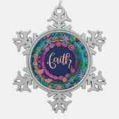 信仰ピンクブルーフローラかわいらしインスピレーション スノーフレークピューターオーナメント (正面)