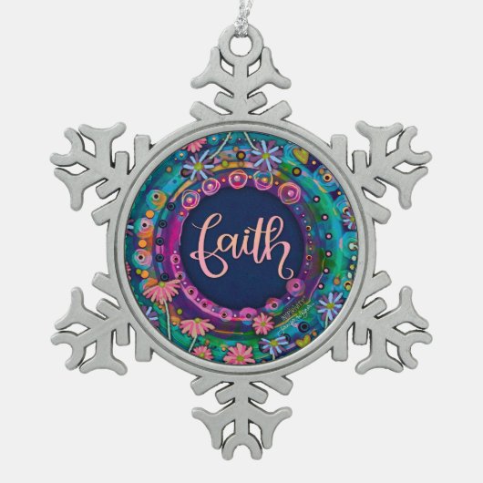 信仰ピンクブルーフローラかわいらしインスピレーション スノーフレークピューターオーナメント (正面)