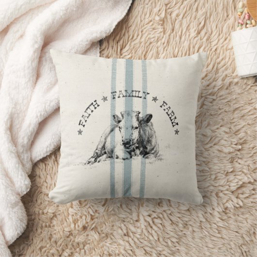 信仰ファミリーファームウシ クッション (ブランケット)