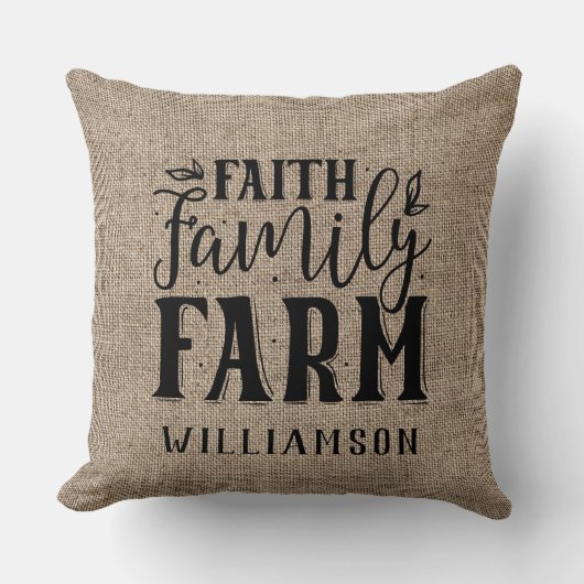 信仰ファミリーファームバーラップファミリーネームピロー クッション (正面)