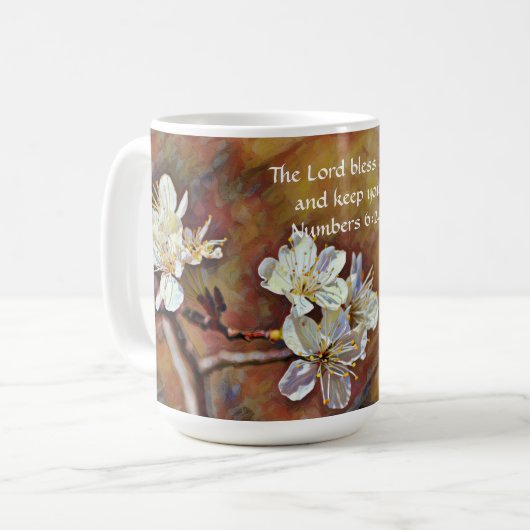 信仰ホワイトブロッサムフラワーマグカップ コーヒーマグカップ (正面左)