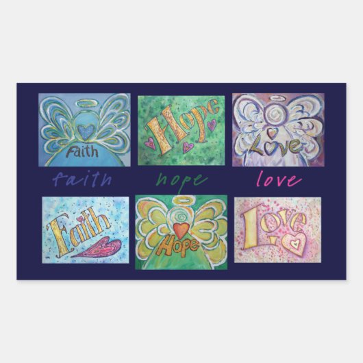 信仰ホープ愛エンジェルワードコラージュステッカー 長方形シール (正面)