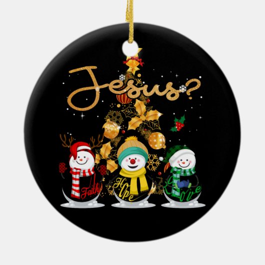 信仰ホープ愛雪だるまイエスおもしろいクリスマス十字架 セラミックオーナメント (裏面)
