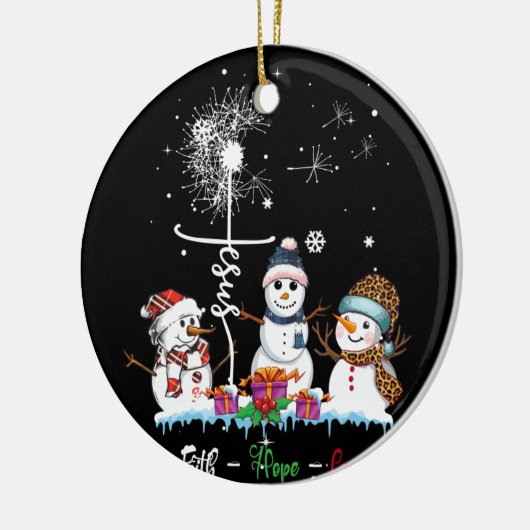信仰ホープ愛雪だるまイエスダンデオンクリスチャン セラミックオーナメント (左)