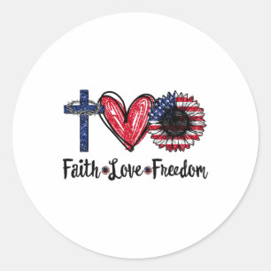 信仰ラブフリーダムヒマワリJesus American Flag 4 ラウンドシール