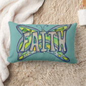 信仰ワードアートブルーバタフライアクセント装飾用クッション ランバークッション (ブランケット)