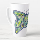 信仰ワードアートブルーバタフライウィングズラテマグカップ カフェラテマグ (左アングル)