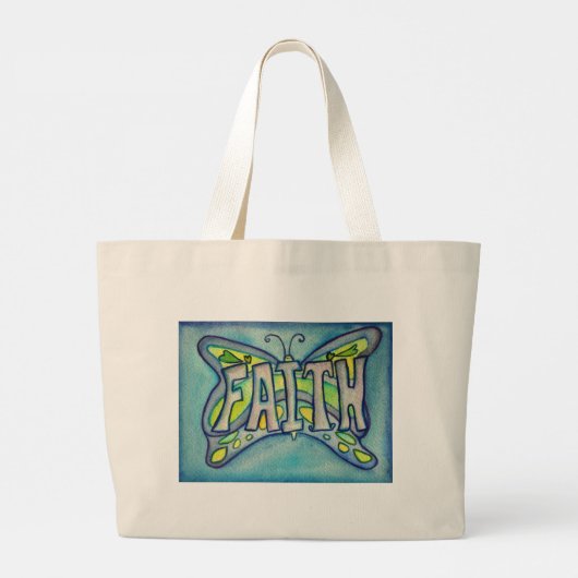 信仰ワードブルーバタフライアートトートバッグ ラージトートバッグ (裏面)
