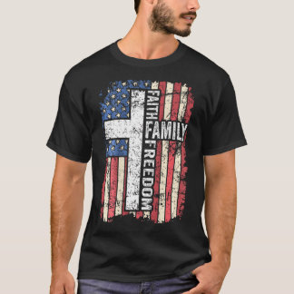 信仰家族の自由 – キリスト教ヴィンテージアメリカ国旗 Tシャツ