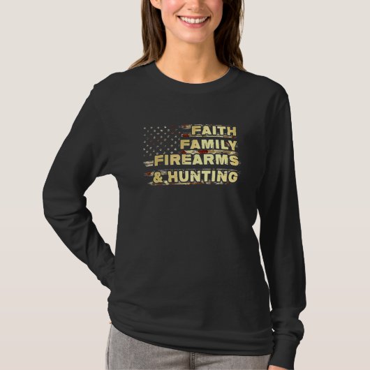 信仰家族銃器と狩りアメリカ国旗 Tシャツ (正面)