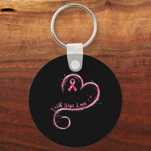 信仰希望ピンクのリボン胸がん待ち望む キーホルダー (正面)