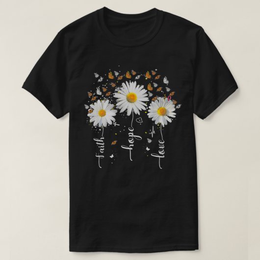 信仰希望ラブバタフライデイジーチャスティアンゴッドレリ Tシャツ (デザイン正面)