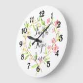 信仰希望ラブピンクウォーターカラーフローラハート ラージ壁時計 (傾斜)
