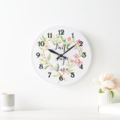 信仰希望ラブピンクウォーターカラーフローラハート ラージ壁時計 (ホーム)