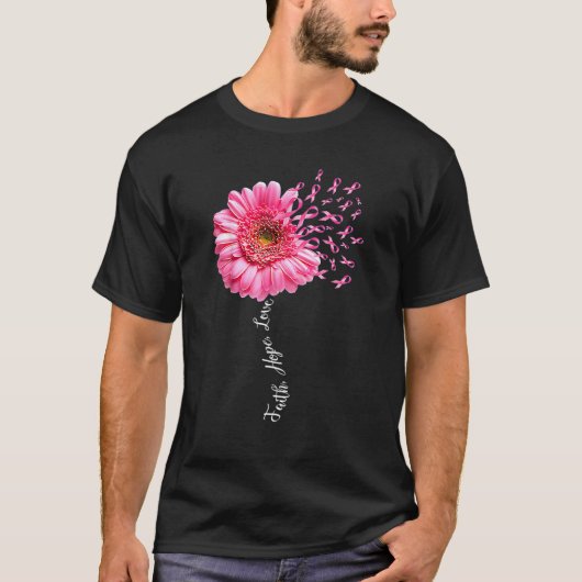 信仰希望ラブピンクリボンデイジー花乳房Ca Tシャツ (正面)