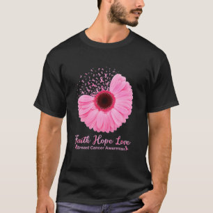 信仰希望ラブピンクリボンデイジー花乳房Ca Tシャツ