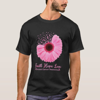 信仰希望ラブピンクリボンデイジー花乳房Ca Tシャツ