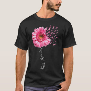 信仰希望ラブピンクリボンデイジー花乳房Ca Tシャツ