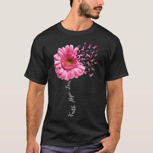 信仰希望ラブピンクリボンデイジー花乳房Ca Tシャツ (正面)