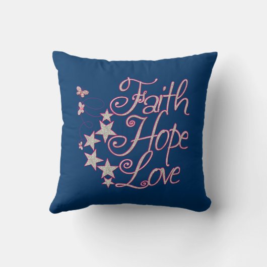 信仰希望ラブホットピンクグレーネイビーブルー クッション (裏面)