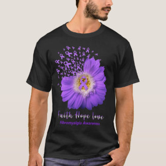 信仰希望ラブ線維筋痛認識度パープルリブ Tシャツ
