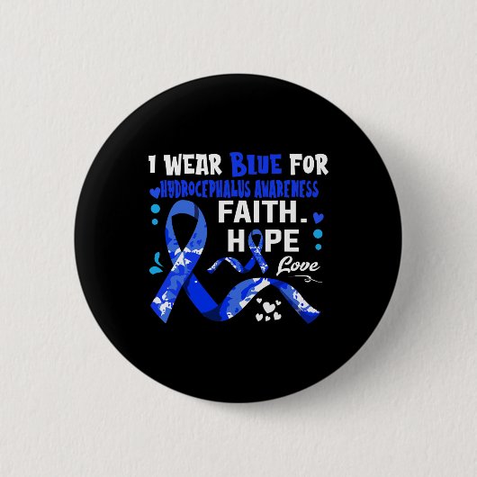 信仰希望Love I衣服ブルーfor Hydrocephalus Awar 缶バッジ (正面)