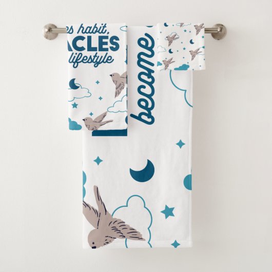 信仰引用文と鳥柄 バスタオルセット (インサイチュ)