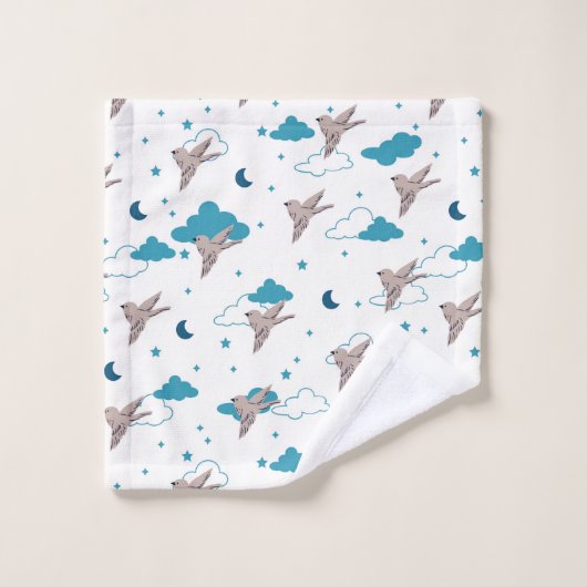 信仰引用文と鳥柄 バスタオルセット (ウォッシュタオル)