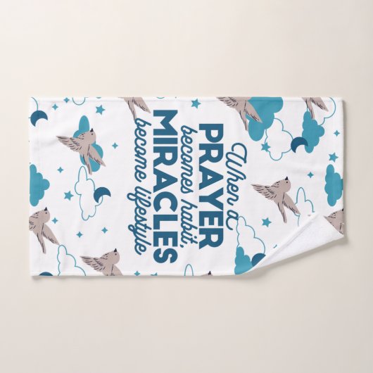 信仰引用文と鳥柄 バスタオルセット (ハンドタオル)