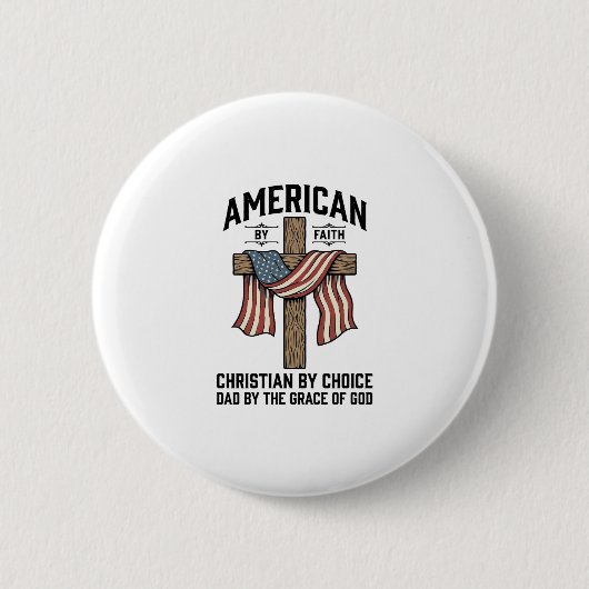 信仰心のあるアメリカ人キリスト教徒の父のための愛国的な十字架デザインTシャツ 缶バッジ (正面)
