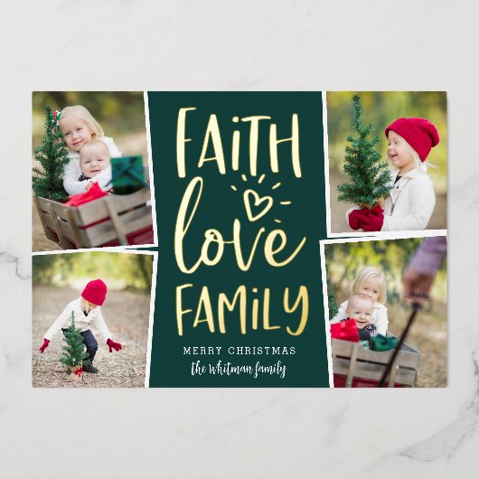 信仰愛の家族 |写真のコラージュ 箔シーズンカード (正面)