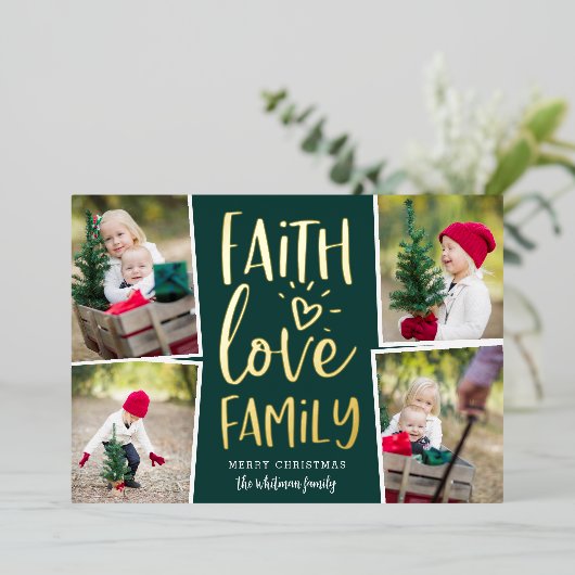 信仰愛の家族 |写真のコラージュ 箔シーズンカード (立ち正面)