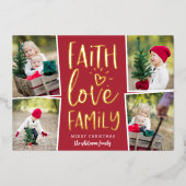 信仰愛の家族 |写真のコラージュ 箔シーズンカード (正面)