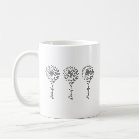 信仰愛ピースヒマワリと蝶コーヒー コーヒーマグカップ (左)