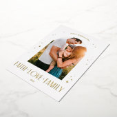 信仰愛ファミリーアーチクモダンリスマスデザイン 箔シーズンカード (回転した状態)