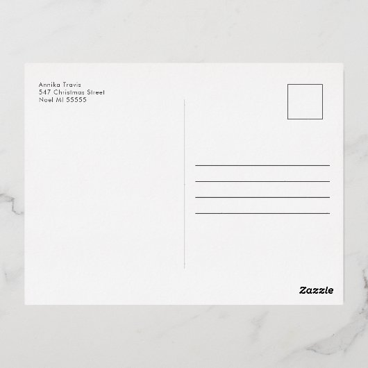 信仰愛ファミリーアーチクモダンリスマスデザイン 箔シーズンポストカード (裏面)