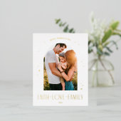 信仰愛ファミリーアーチクモダンリスマスデザイン 箔シーズンポストカード (立ち正面)