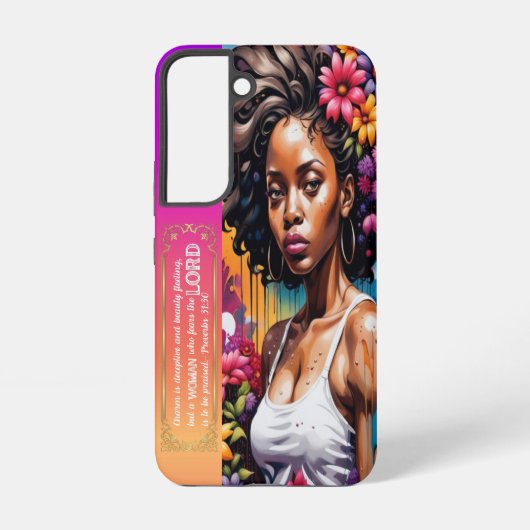 信仰深き女性の抽象画 詩篇31章30節 SAMSUNG GALAXYケース (裏面)