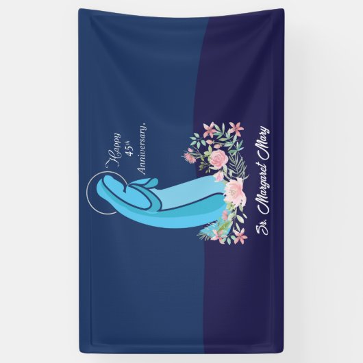 信仰生活から45周年を迎える尼僧ピンクの花 横断幕 (縦)