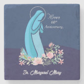 信仰生活の60周年ヌーンピンクの花 ストーンコースター (正面)