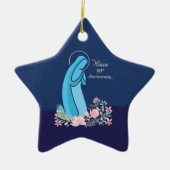 信仰生活の60周年ヌーンピンクの花 セラミックオーナメント (正面)