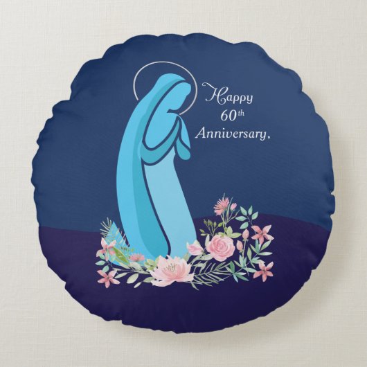 信仰生活の60周年ヌーンピンクの花 ラウンドクッション (正面)