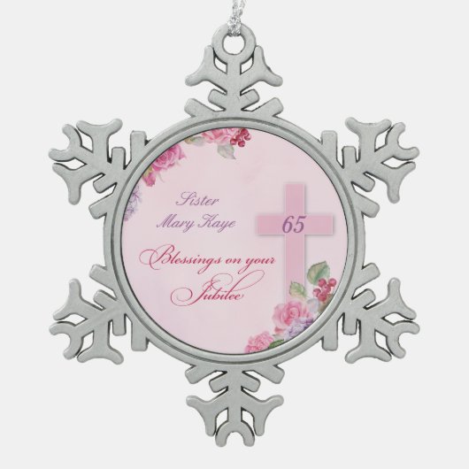 信仰生活カトリック修道女65周年 スノーフレークピューターオーナメント (正面)