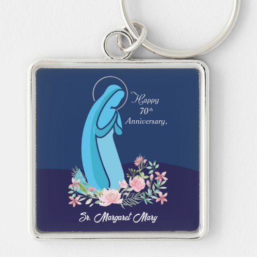 信仰生活70周年記念ヌーンピンクの花 キーホルダー (正面)