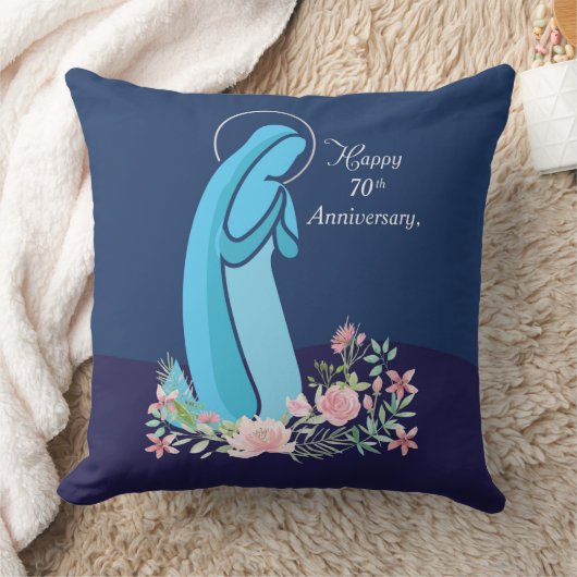 信仰生活70周年記念ヌーンピンクの花 クッション (ブランケット)