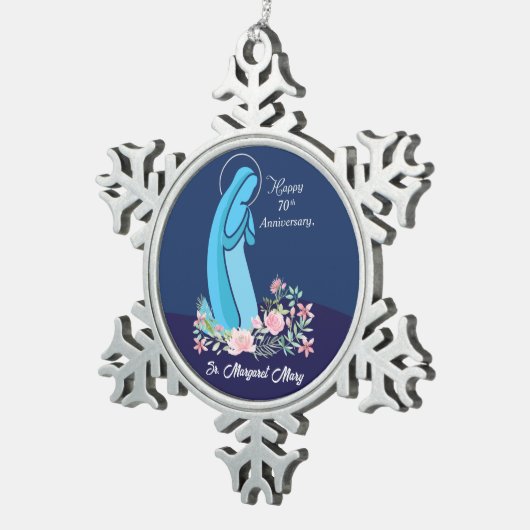 信仰生活70周年記念ヌーンピンクの花 スノーフレークピューターオーナメント (右)