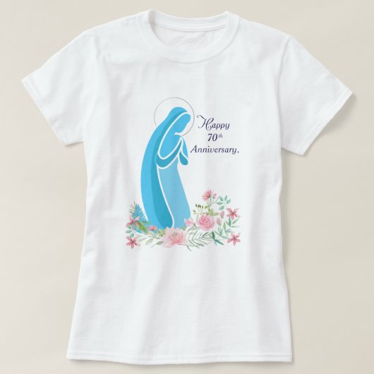 信仰生活70周年記念ヌーンピンクの花 Tシャツ (デザイン正面)